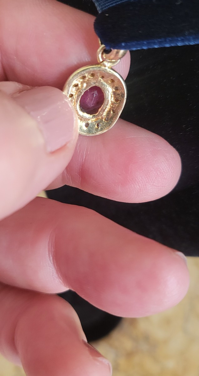  Earrings And Pendant  In Gilded Silver Set With Rubies-photo-2