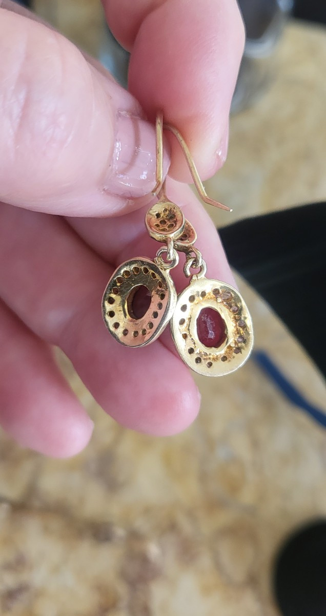  Earrings And Pendant  In Gilded Silver Set With Rubies-photo-3