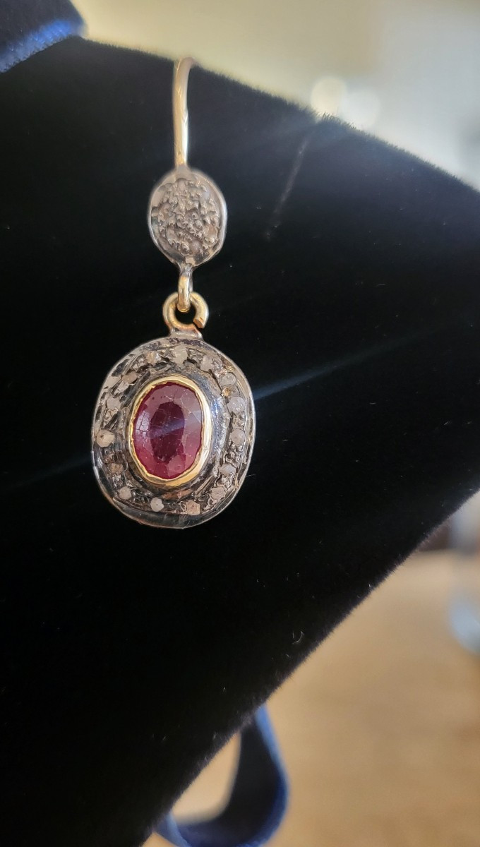  Earrings And Pendant  In Gilded Silver Set With Rubies-photo-4