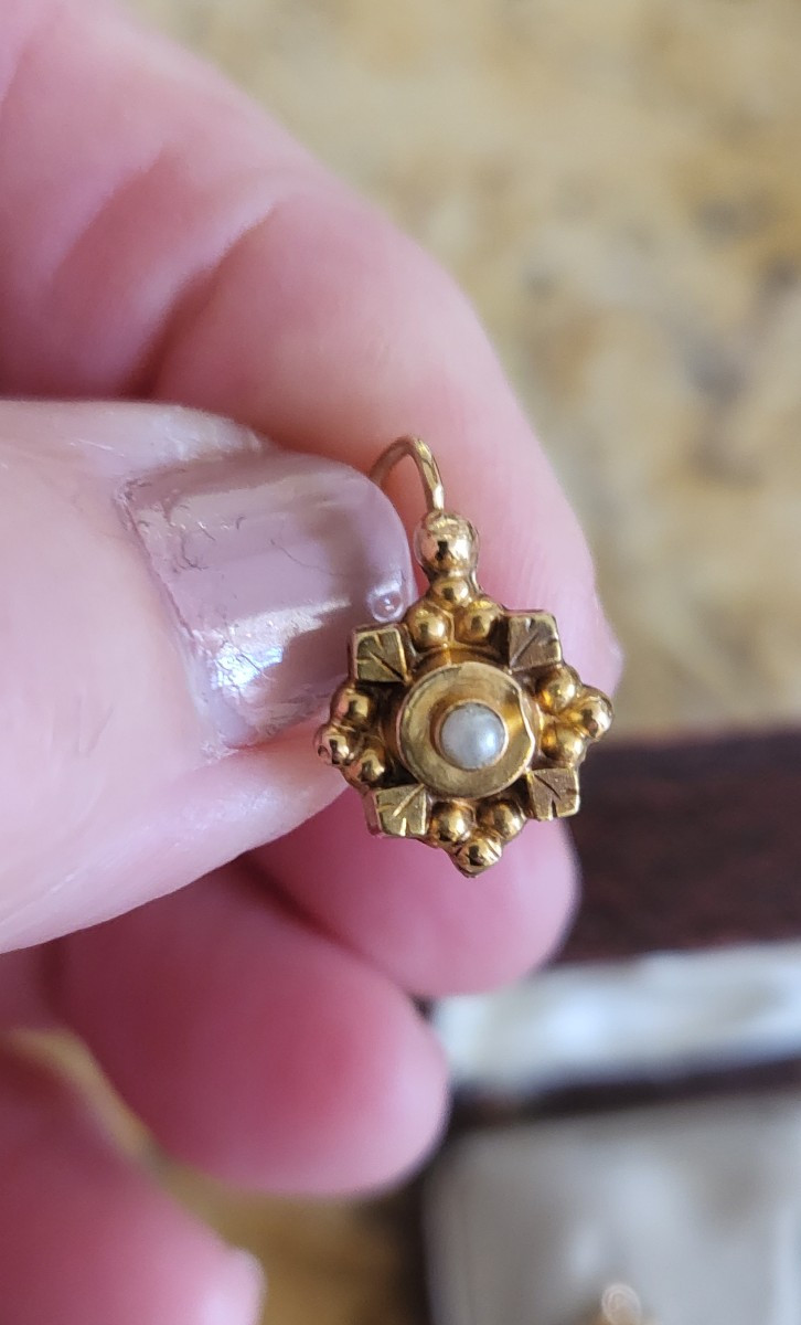 Belle Epoque Dormeuses Boucles d'Oreilles En Or 18ct -photo-2