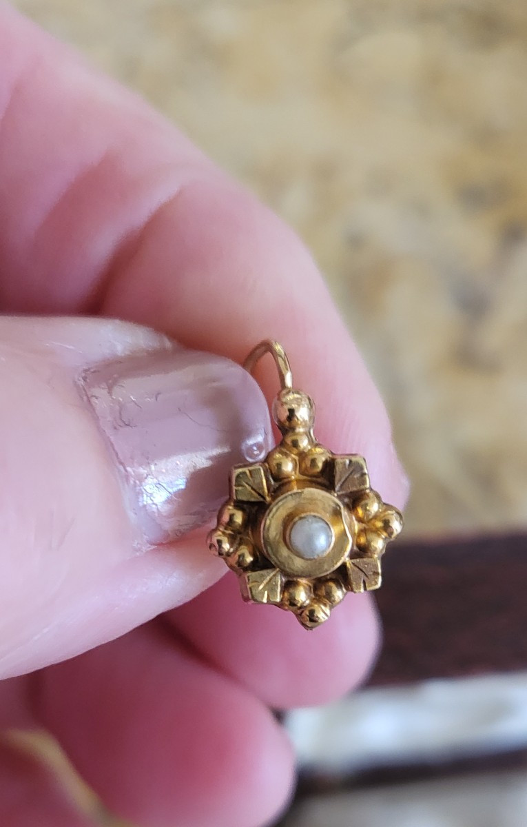 Belle Epoque Dormeuses Boucles d'Oreilles En Or 18ct -photo-2