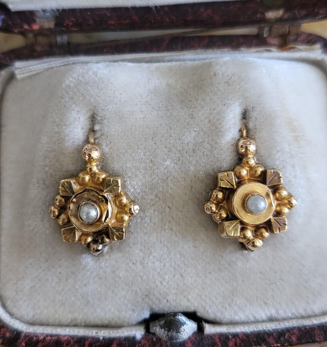 Belle Epoque Dormeuses Boucles d'Oreilles En Or 18ct -photo-4