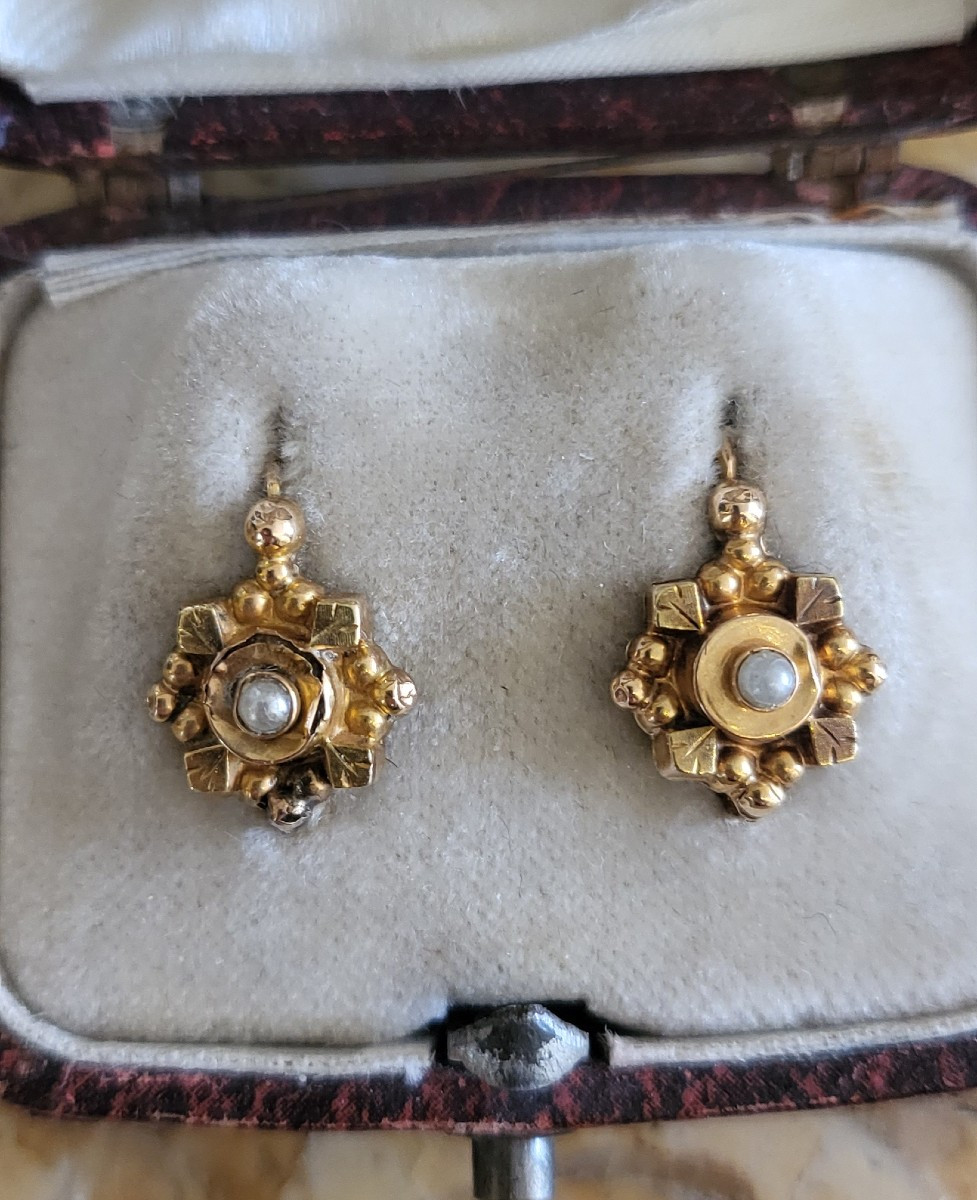 Belle Epoque Dormeuses Boucles d'Oreilles En Or 18ct 