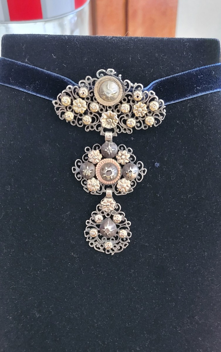 Antique Butterfly Cross In Silver, Vermeil Set With Diamonds. -photo-2