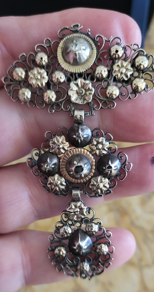 Antique Butterfly Cross In Silver, Vermeil Set With Diamonds. -photo-4