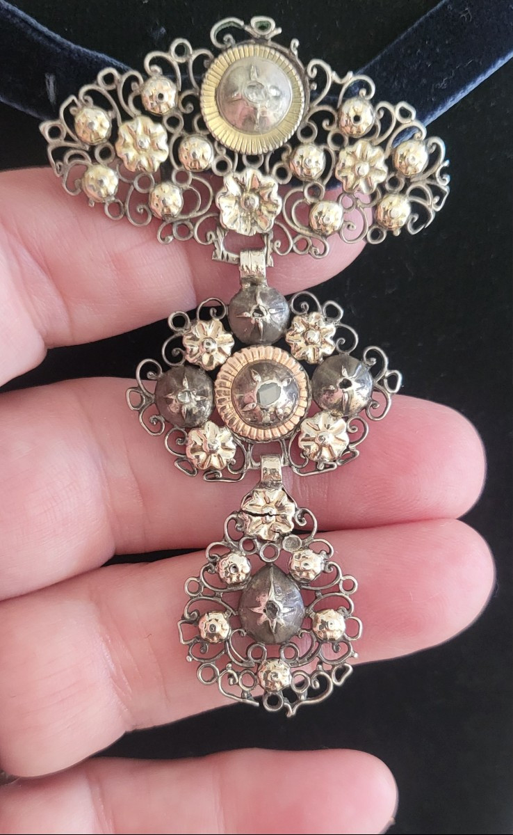 Antique Butterfly Cross In Silver, Vermeil Set With Diamonds. -photo-4