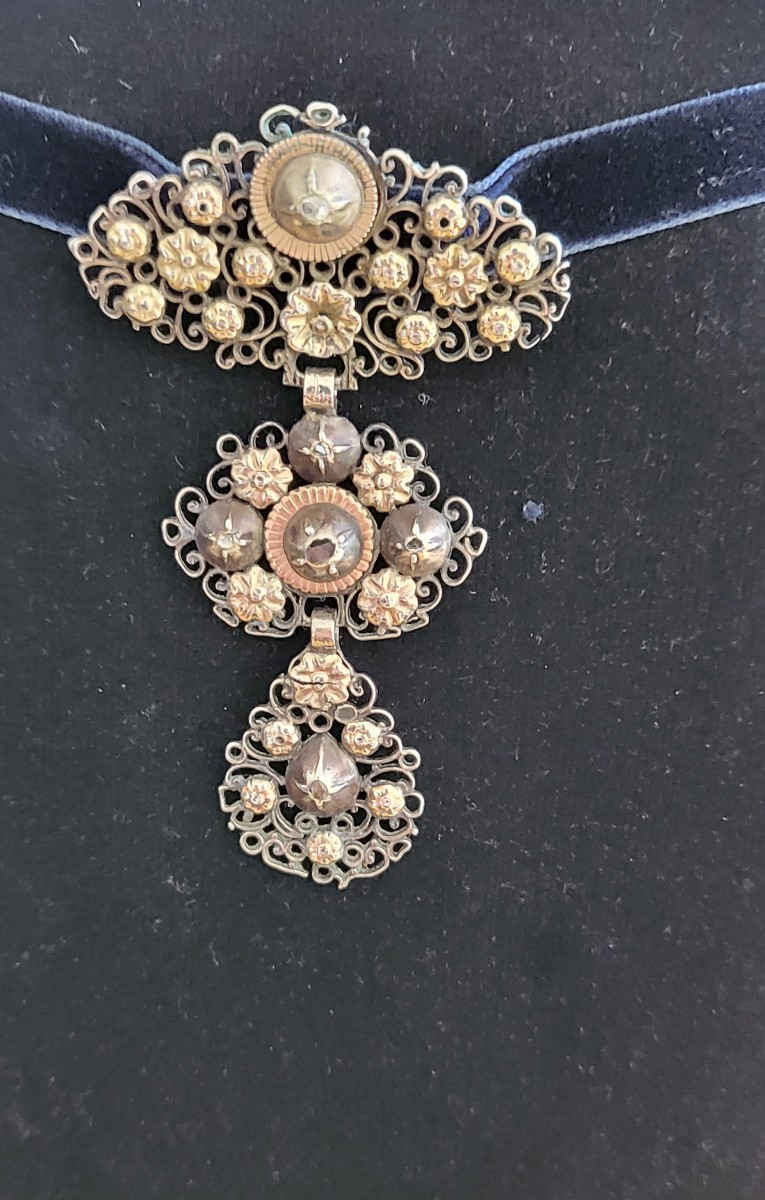 Antique Butterfly Cross In Silver, Vermeil Set With Diamonds. -photo-1