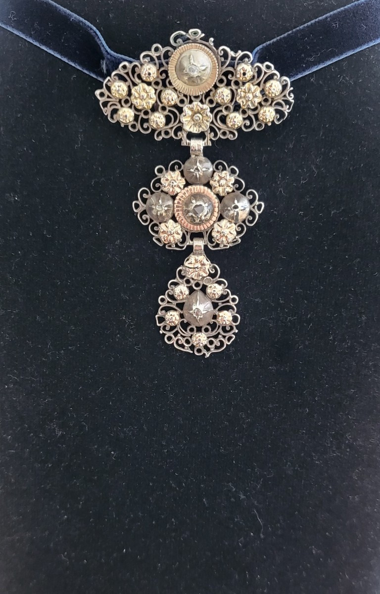Antique Butterfly Cross In Silver, Vermeil Set With Diamonds. -photo-4