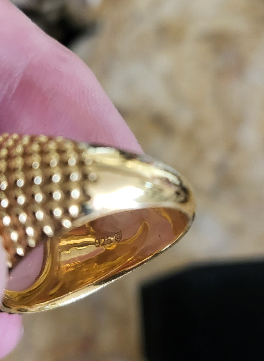 Grand Bague en Quartz Rose sertie de Vermeil-photo-3