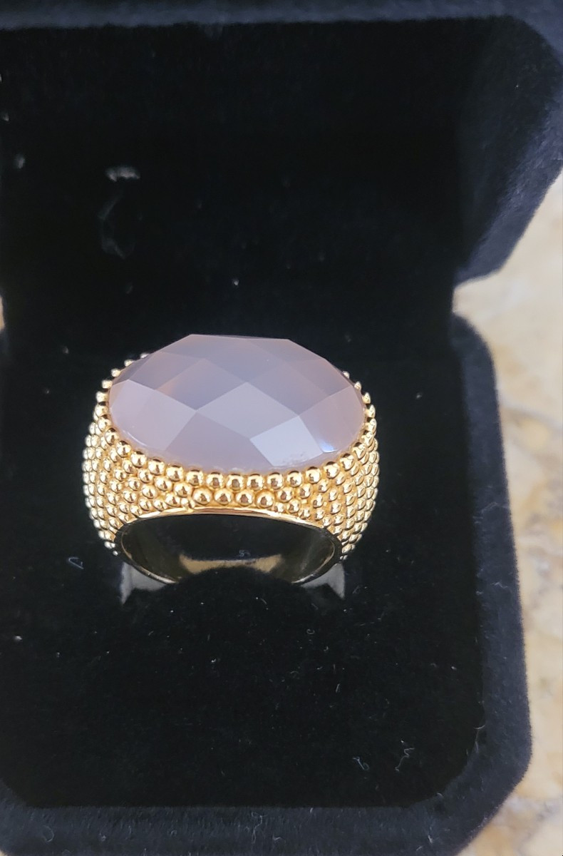 Grand Bague en Quartz Rose sertie de Vermeil-photo-4