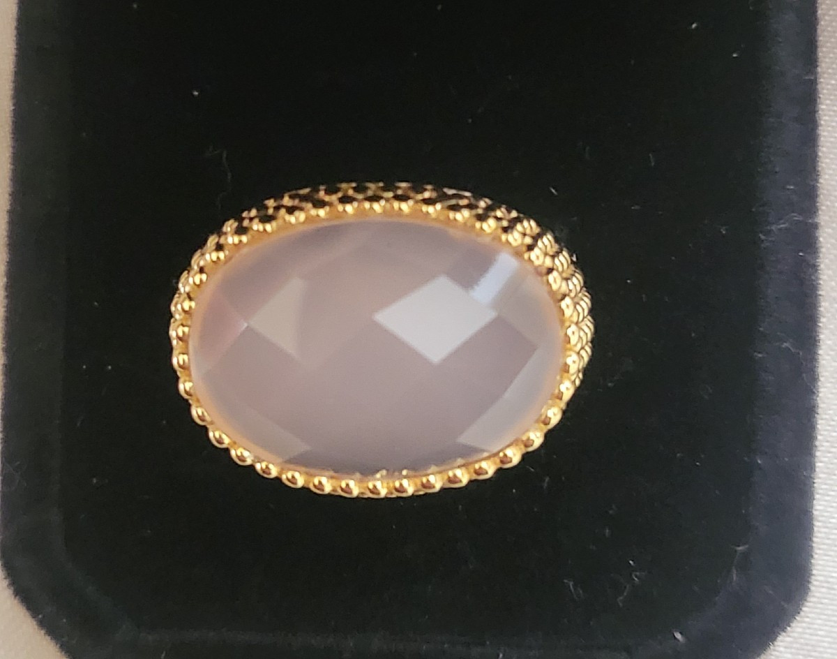 Grand Bague en Quartz Rose sertie de Vermeil-photo-2