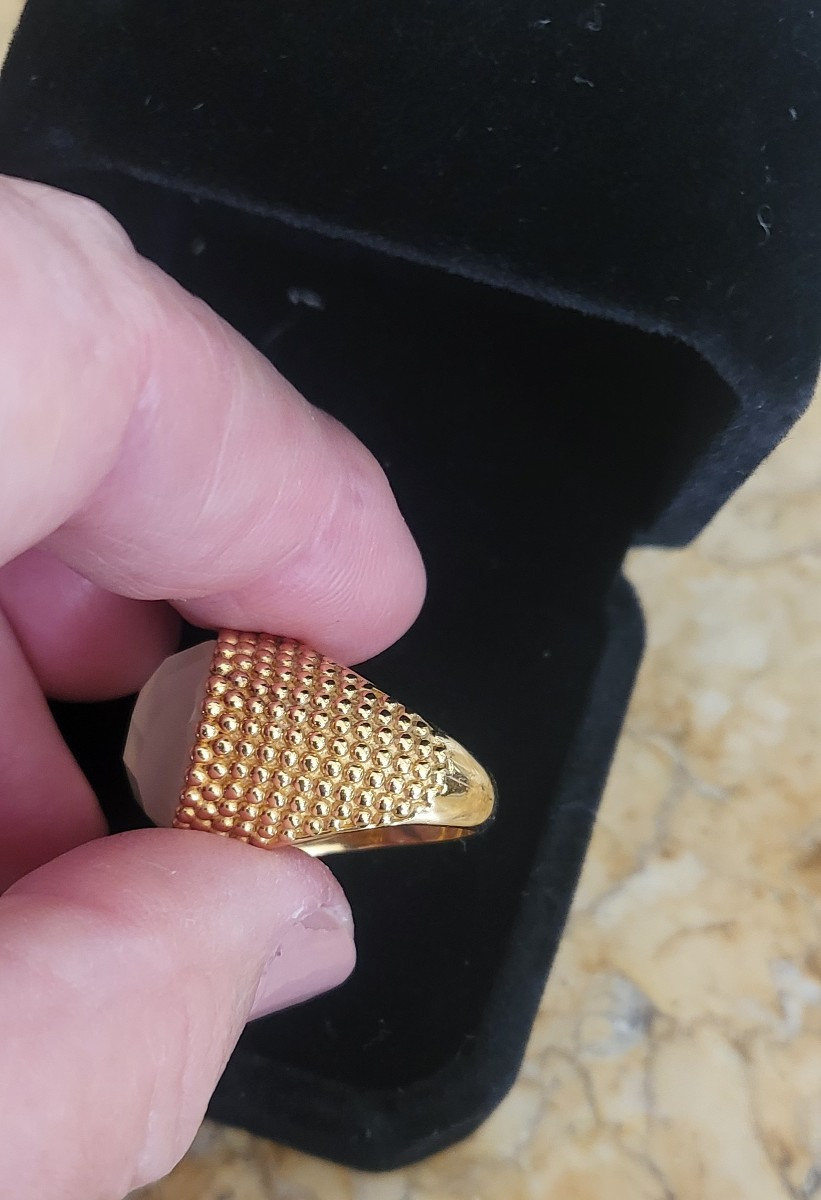 Grand Bague en Quartz Rose sertie de Vermeil-photo-4