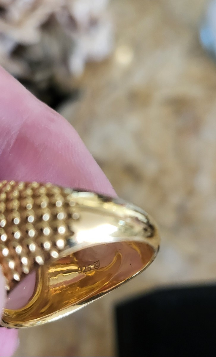 Grand Bague en Quartz Rose sertie de Vermeil-photo-5