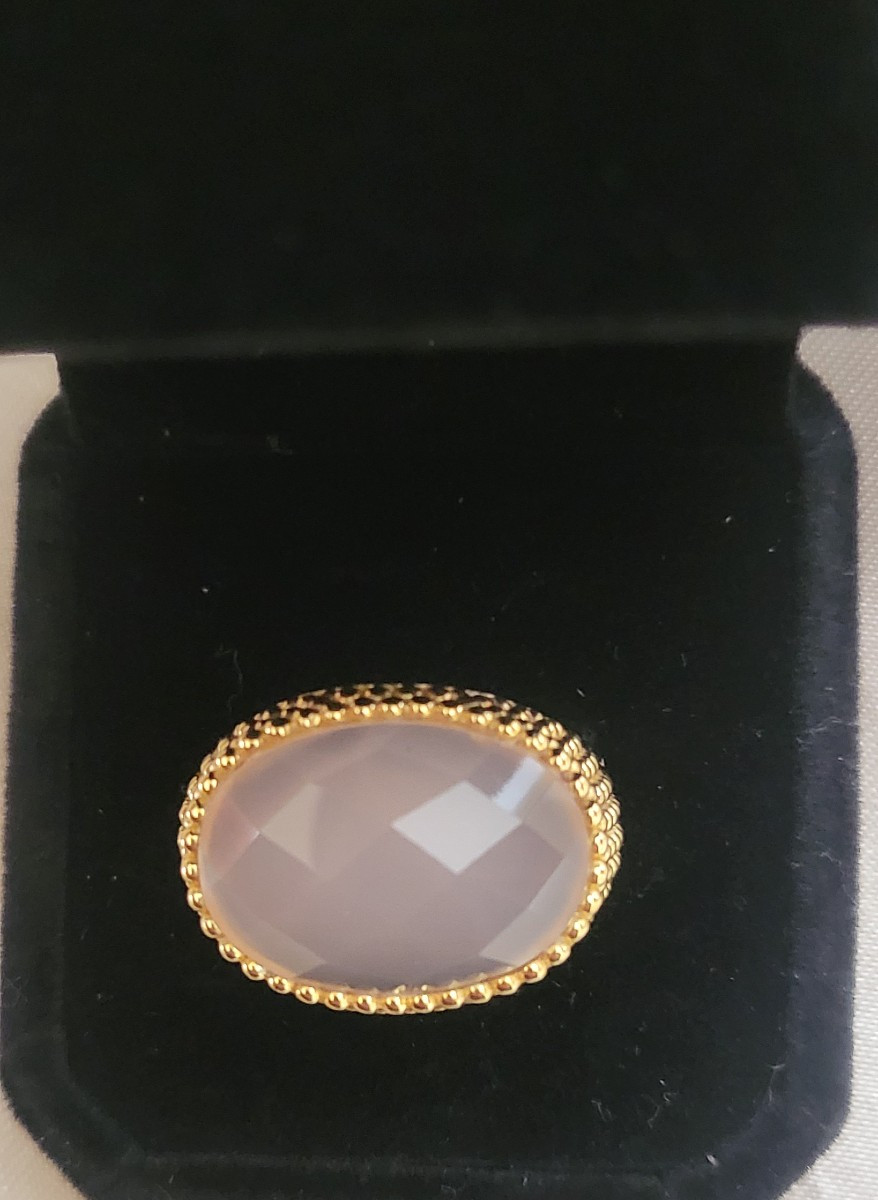 Grand Bague en Quartz Rose sertie de Vermeil-photo-7