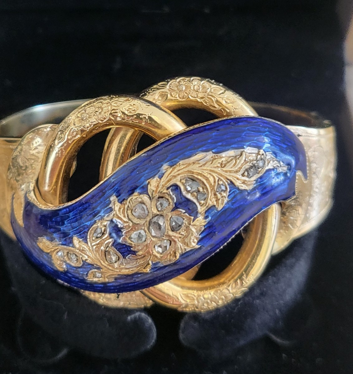 Napoleon 111 Bangle In Yellow Gold, Blue Enamel And Diamonds 