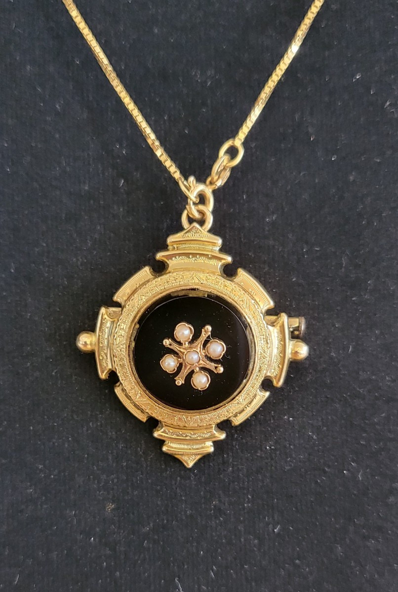 18ct Gold Onyx And Pearl Pendant - Napoleon 111-photo-8