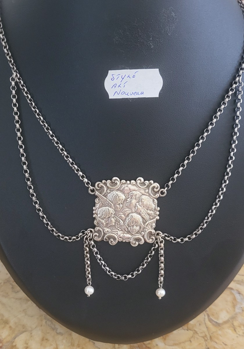 Inspiré de l'Art Nouveau Collier Feston en Argent -photo-4