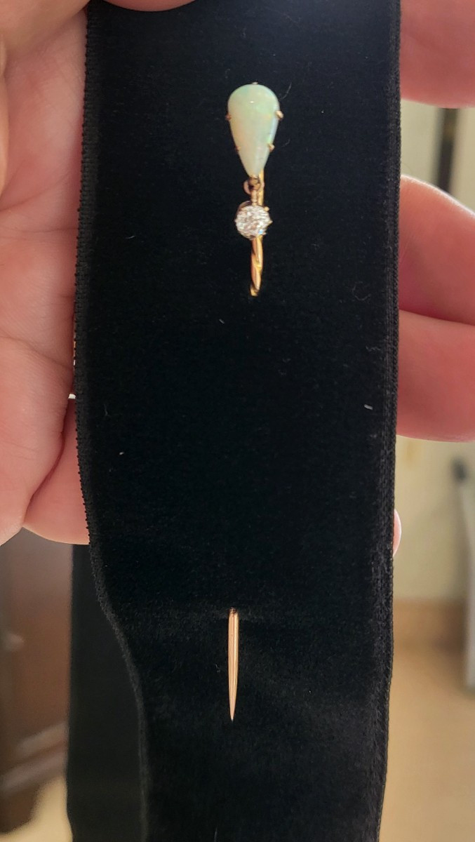 Opale et Diamant Epingle en Or 18ct- Belle Époque -photo-3