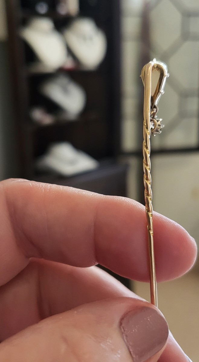Opale et Diamant Epingle en Or 18ct- Belle Époque -photo-3