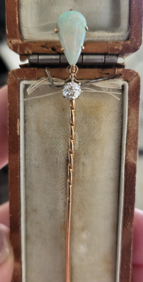 Opale et Diamant Epingle en Or 18ct- Belle Époque -photo-7