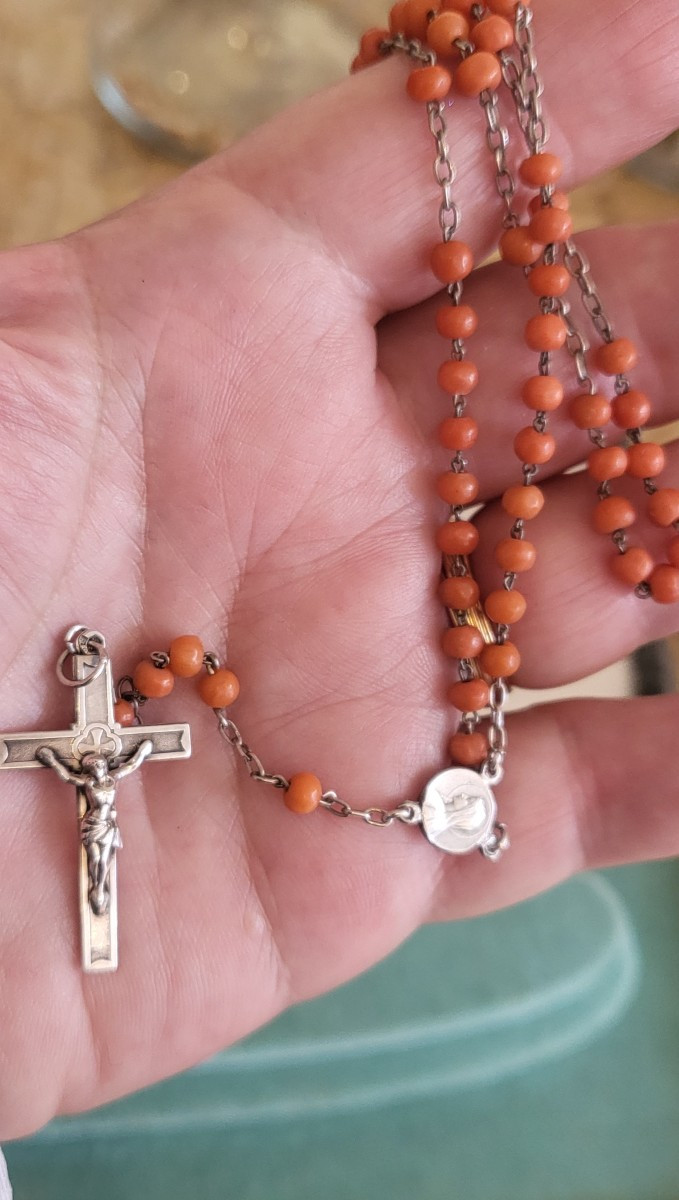 Chaplet Antique en Argent  avec Corail-photo-2