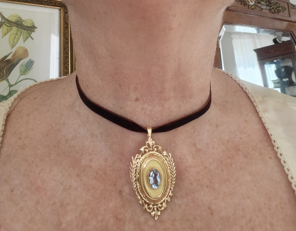 Aigue-marine Pendentif en Or 18ct Napoléon 111-photo-3