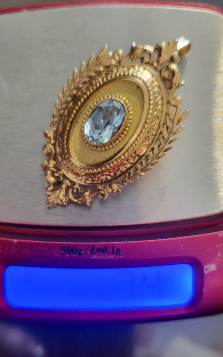 Aigue-marine Pendentif en Or 18ct Napoléon 111-photo-2