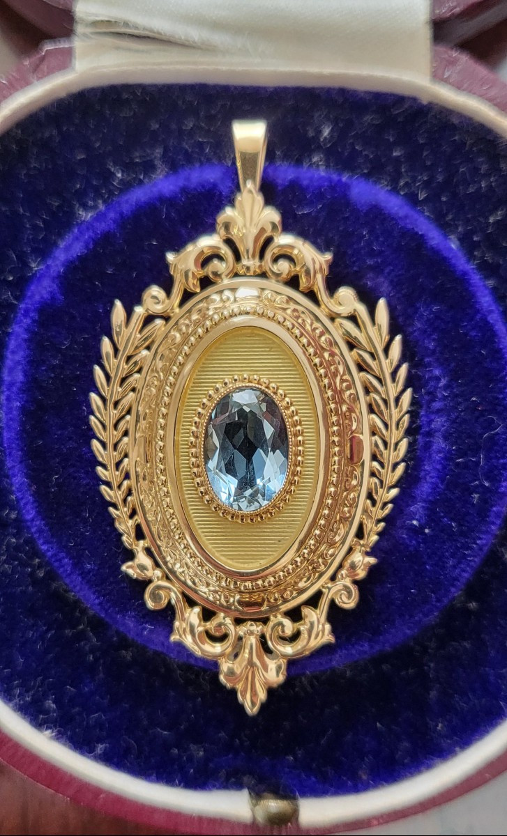 Aigue-marine Pendentif en Or 18ct Napoléon 111-photo-5