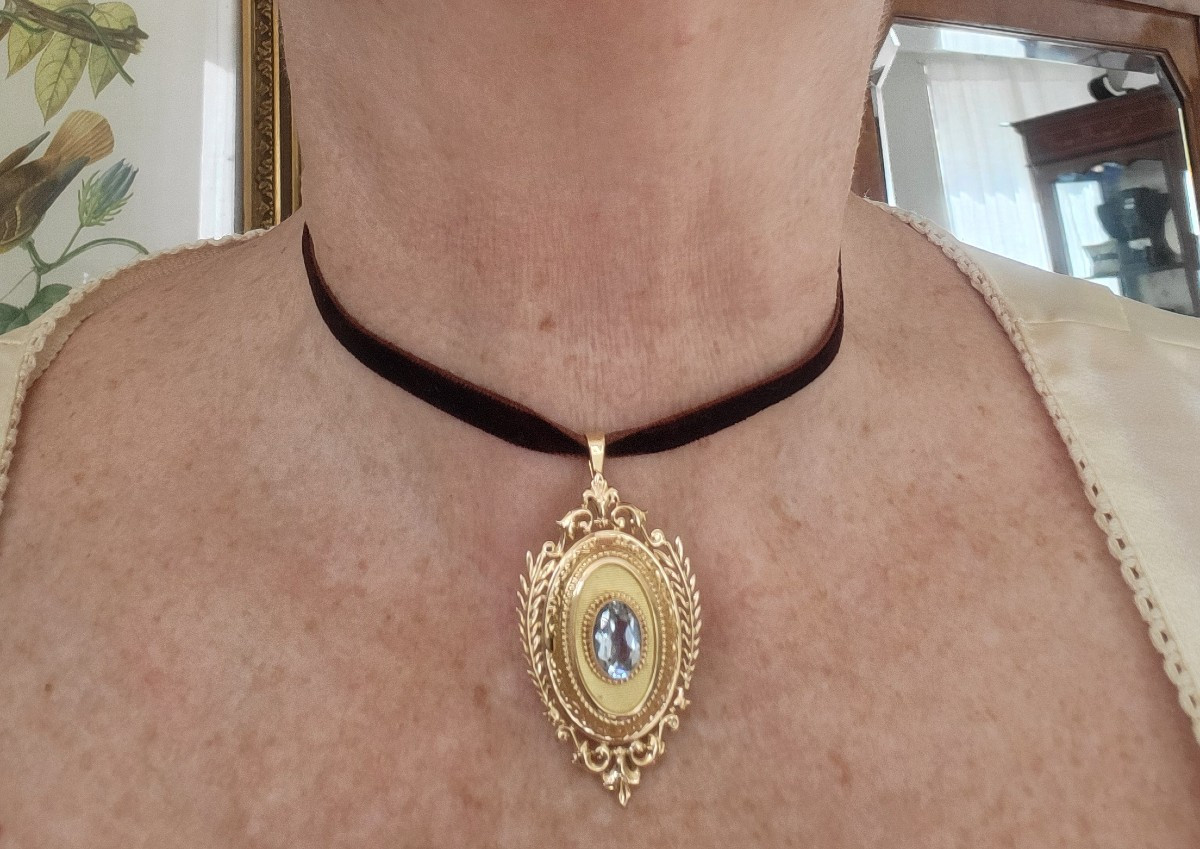 Aigue-marine Pendentif en Or 18ct Napoléon 111-photo-6