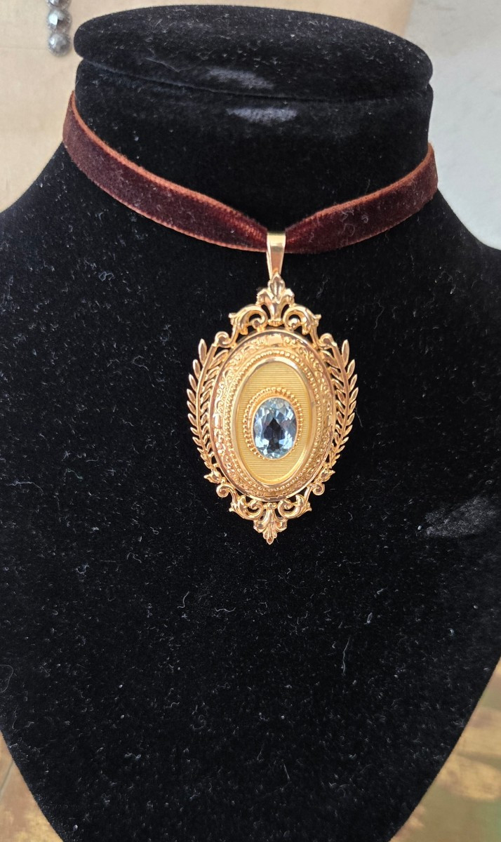 Aquamarine Pendant In 18ct Gold Napoleon 111-photo-8