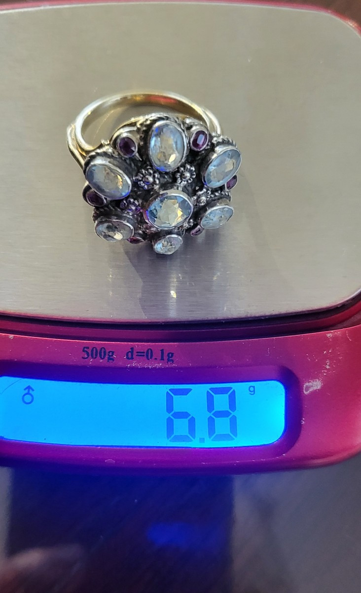 Bague "Cocktail "  avec Saphirs, Rubis en Or et Argent-photo-6