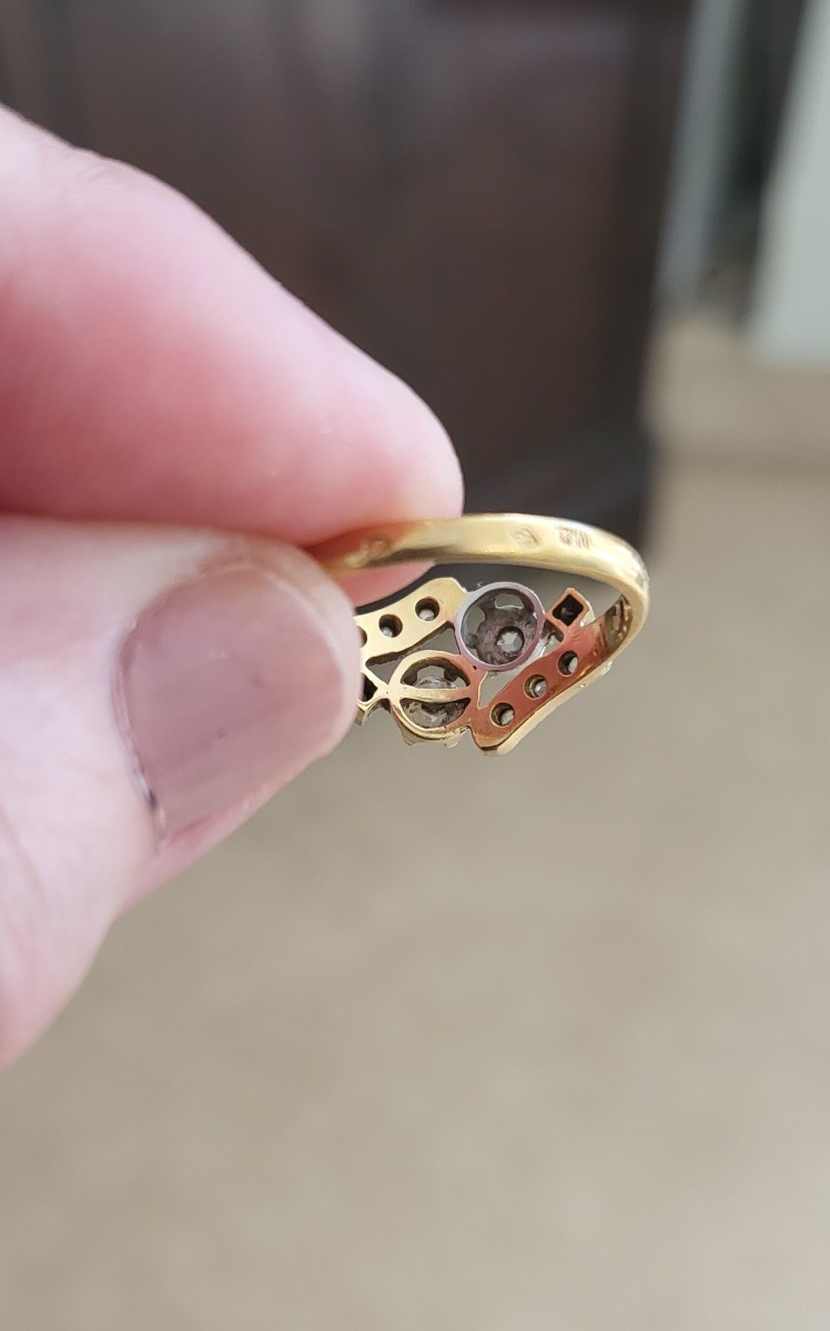 "toi Et Moi" Ring In 18ct Gold With Diamonds And A Pearl, Rose Cut And -photo-2