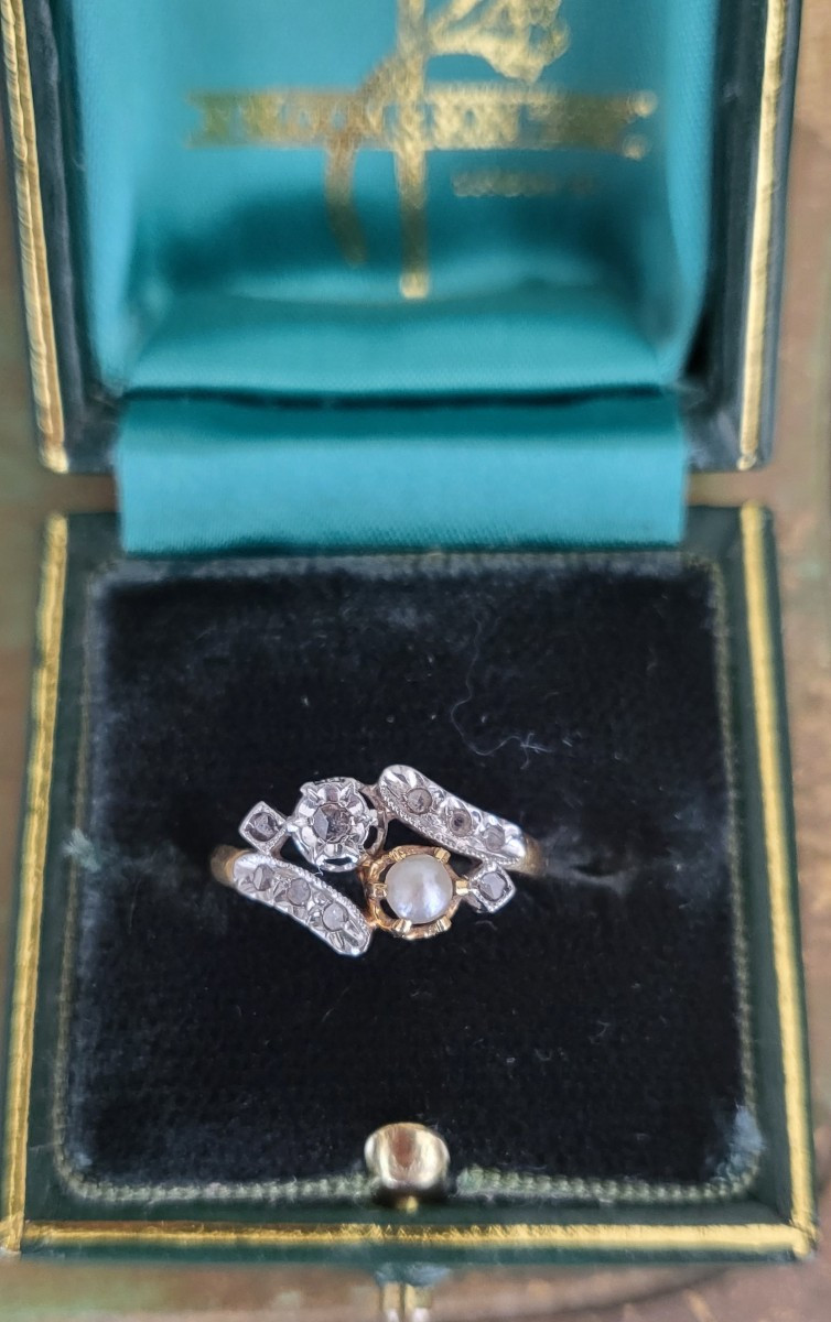 "toi Et Moi" Ring In 18ct Gold With Diamonds And A Pearl, Rose Cut And 