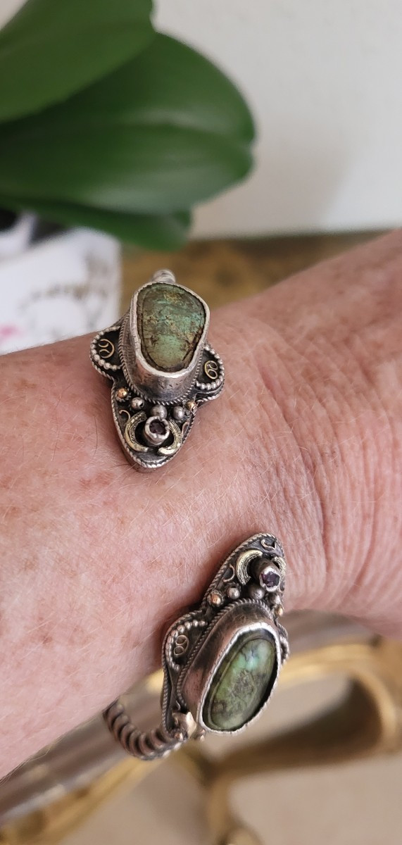 Un Bracelet Régional Provençal Français, en Argent et Turquoise -photo-3