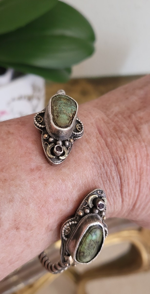 Un Bracelet Régional Provençal Français, en Argent et Turquoise -photo-7