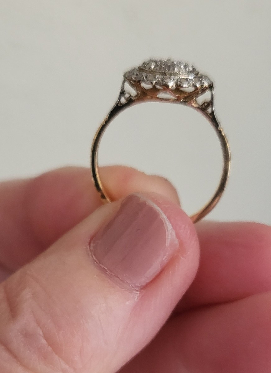 Art Deco 18ct Gold And Platinum Ring, Set With Rose Cut Diamonds  -photo-3