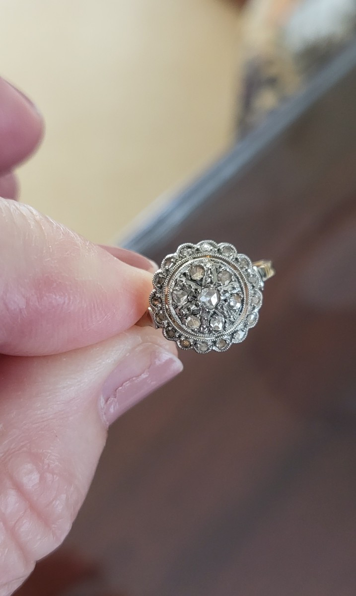Art Deco 18ct Gold And Platinum Ring, Set With Rose Cut Diamonds  -photo-4