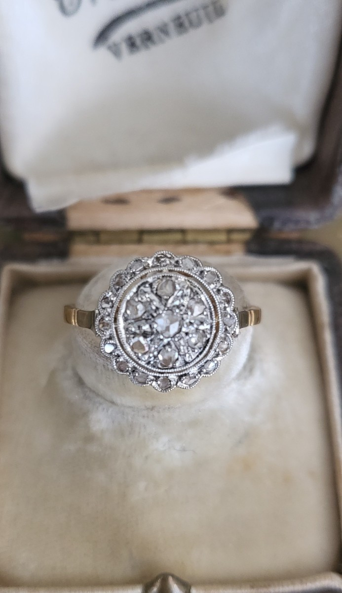 Art Deco 18ct Gold And Platinum Ring, Set With Rose Cut Diamonds  -photo-1