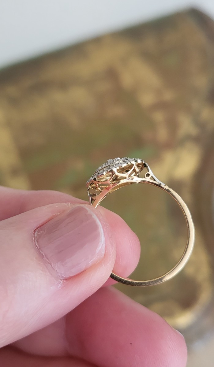 Art Deco 18ct Gold And Platinum Ring, Set With Rose Cut Diamonds  -photo-3