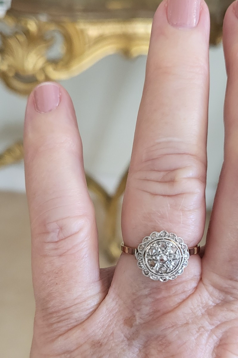 Art Deco 18ct Gold And Platinum Ring, Set With Rose Cut Diamonds  -photo-5