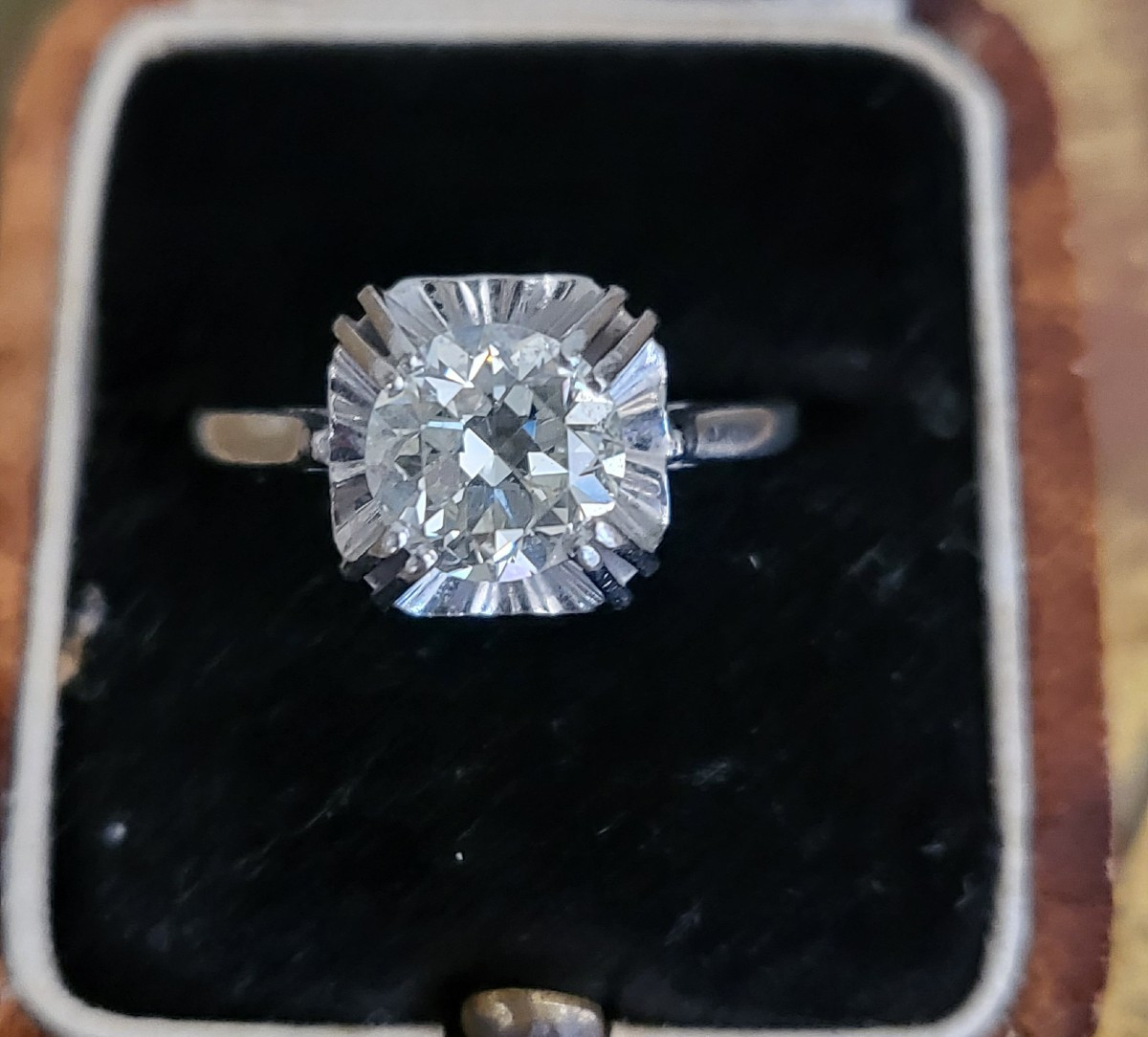 Bague Ancien Diamant Taille Européene en Platine - Art Déco -photo-2