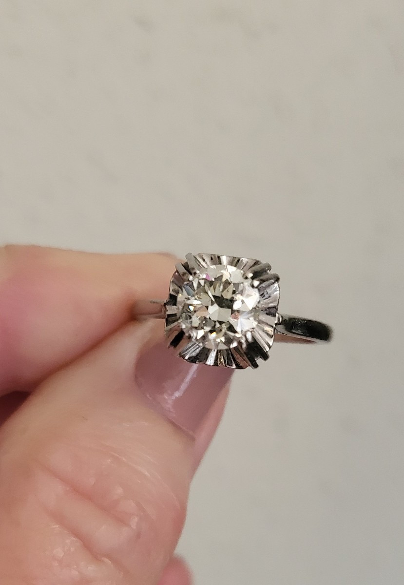 Bague Ancien Diamant Taille Européene en Platine - Art Déco -photo-4