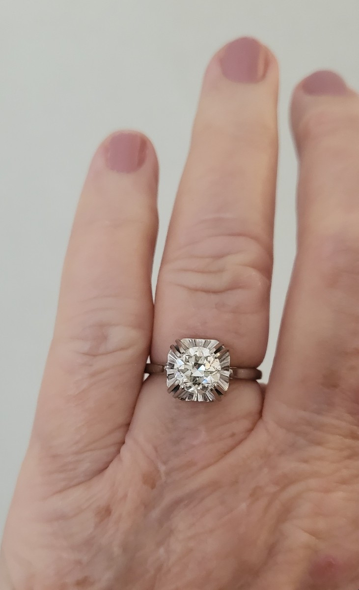 Bague Ancien Diamant Taille Européene en Platine - Art Déco -photo-3