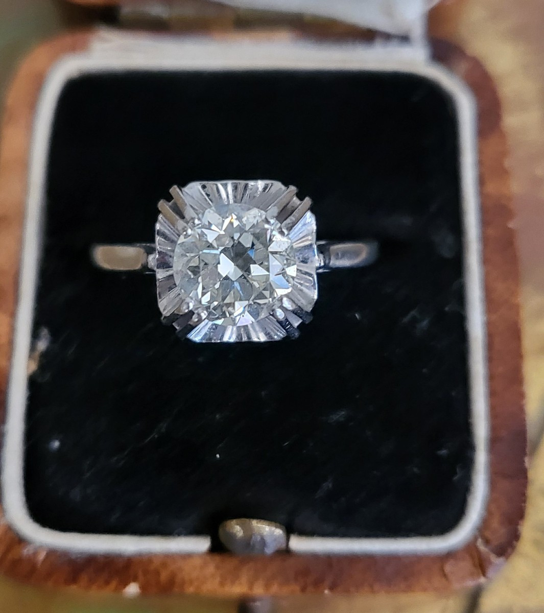 Bague Ancien Diamant Taille Européene en Platine - Art Déco -photo-1