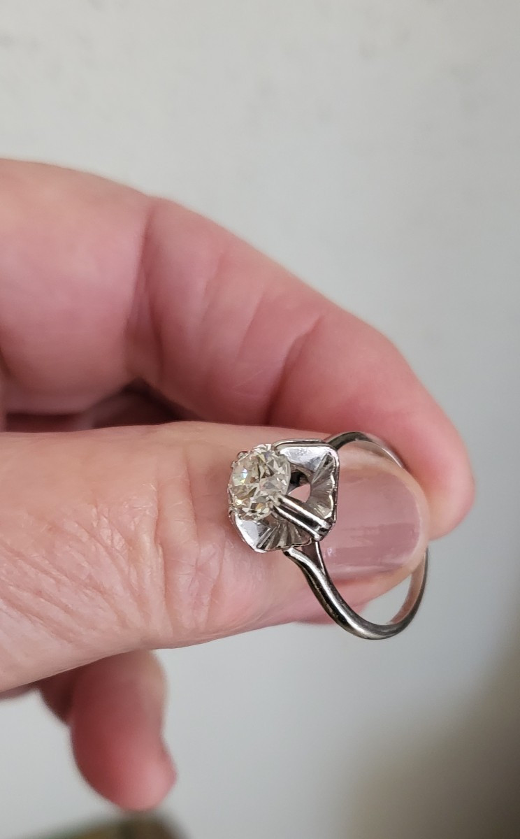 Bague Ancien Diamant Taille Européene en Platine - Art Déco -photo-5