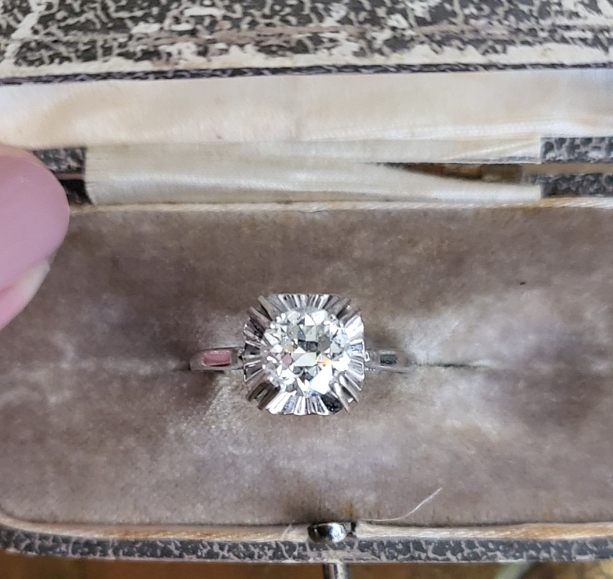 Bague Ancien Diamant Taille Européene en Platine - Art Déco -photo-6