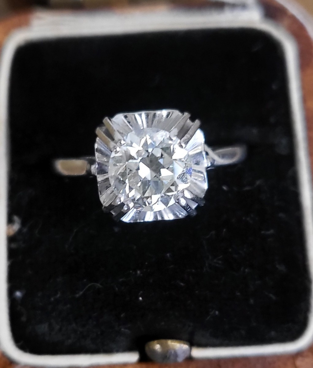 Bague Ancien Diamant Taille Européene en Platine - Art Déco -photo-7