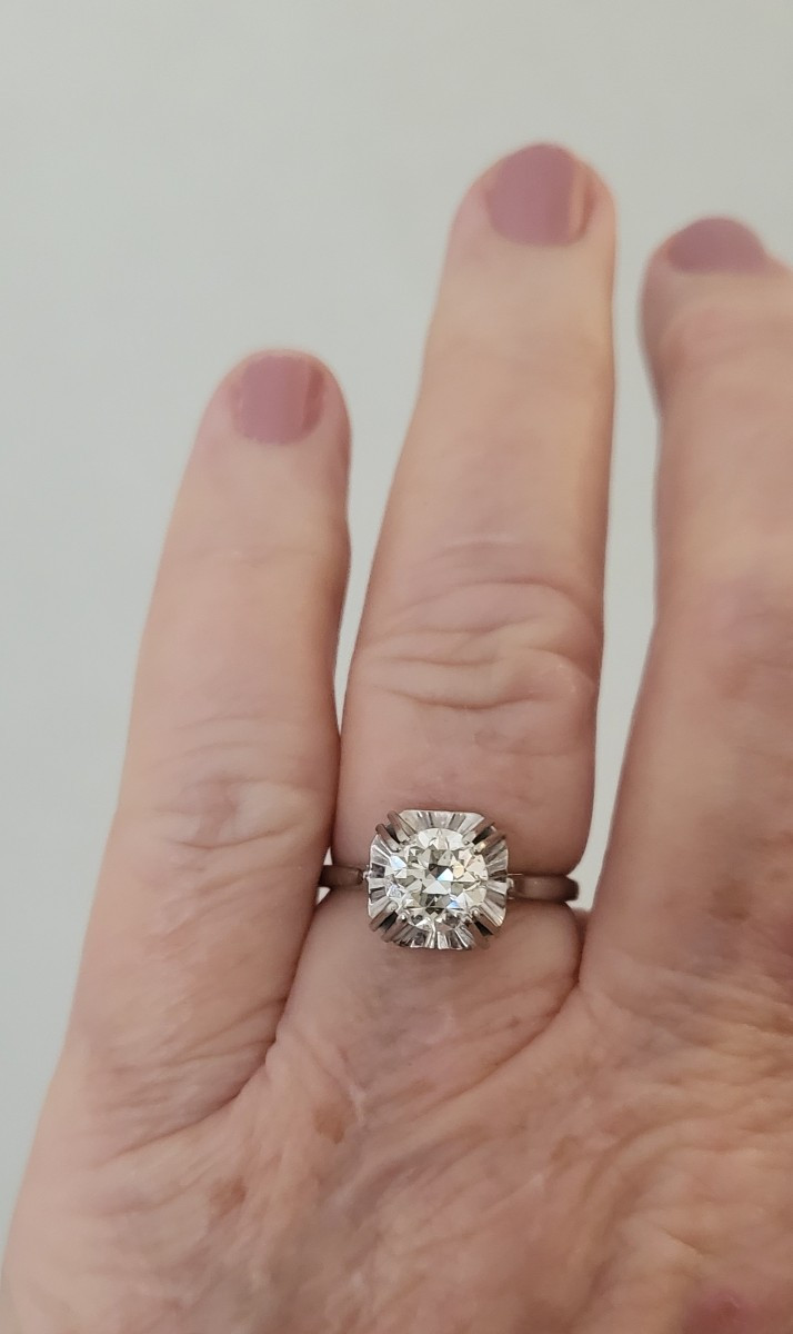 Bague Ancien Diamant Taille Européene en Platine - Art Déco -photo-2