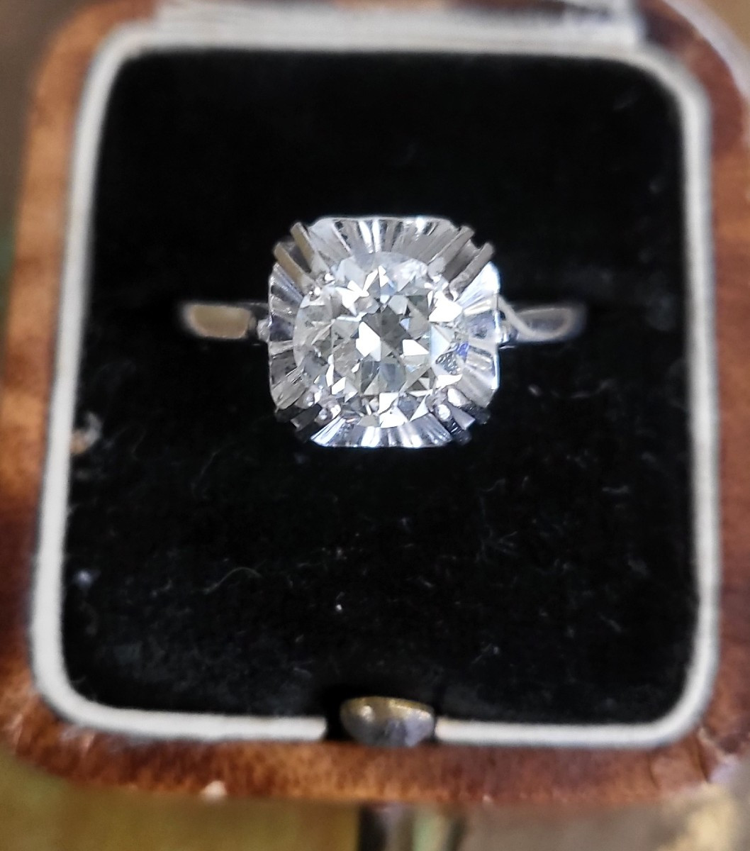 Bague Ancien Diamant Taille Européene en Platine - Art Déco 