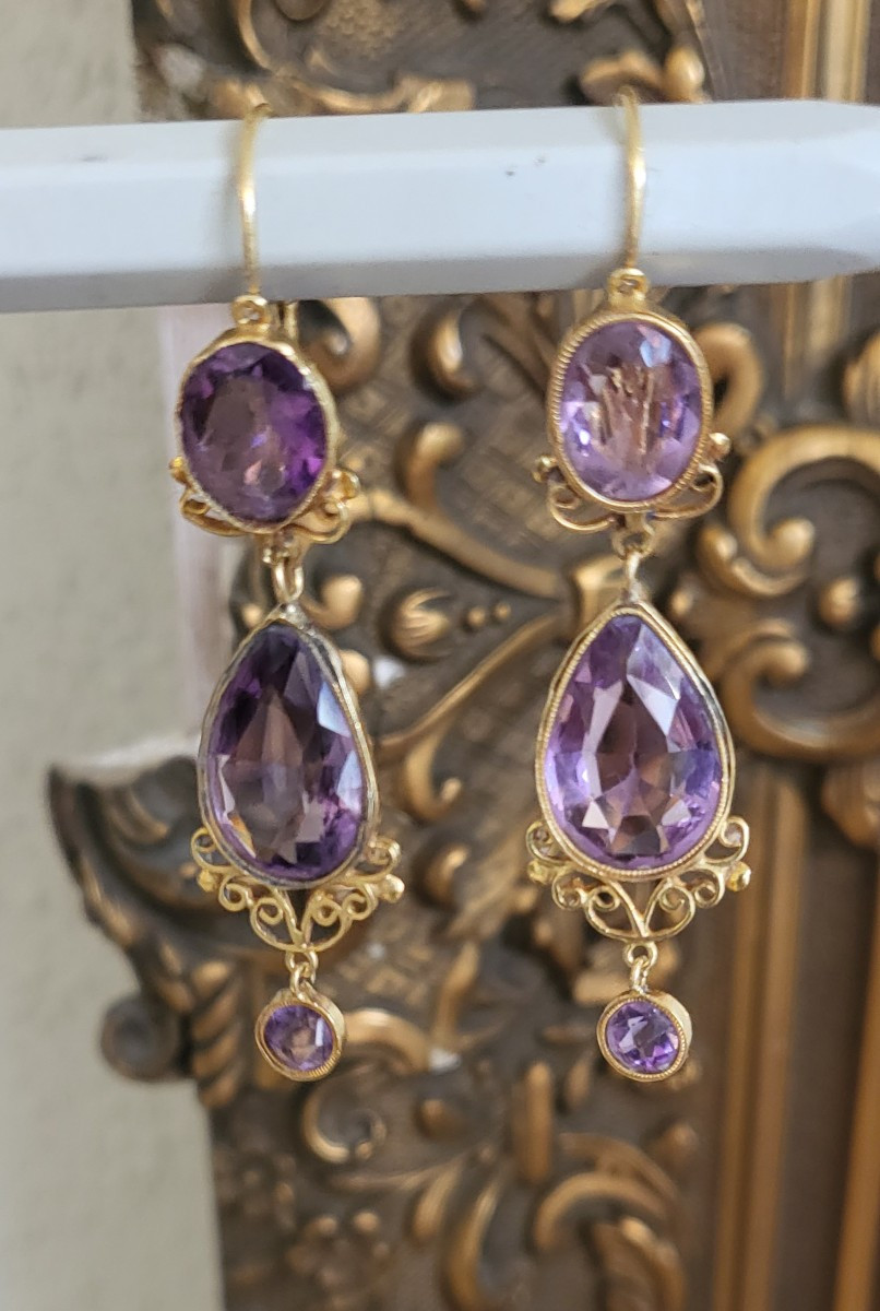 Napoléon 111 Boucles d'oreilles en Or 18ct serties d'Améthystes-photo-2